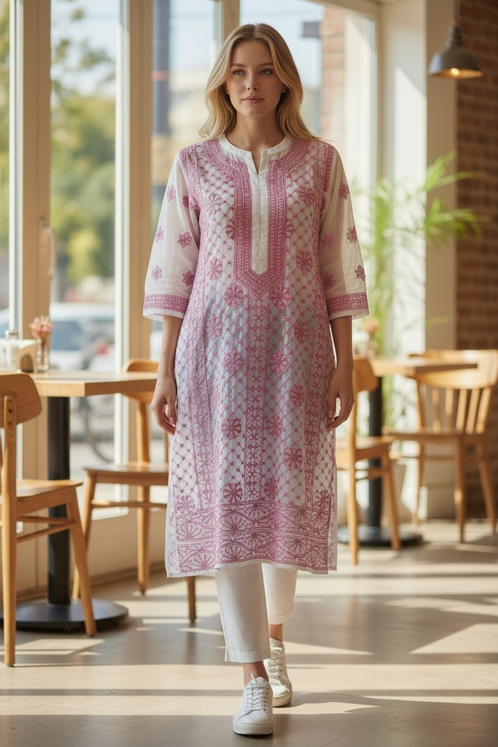 Georgette chikankari long kurti