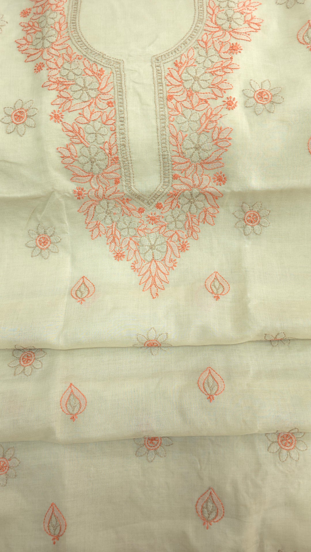 Paridhan Chikan Premium Cool Cotton Chikankari Dress Material Set with Hand Embroidered Kurta, Bottom & Chiffon Dupatta with Handmade Crochet Border