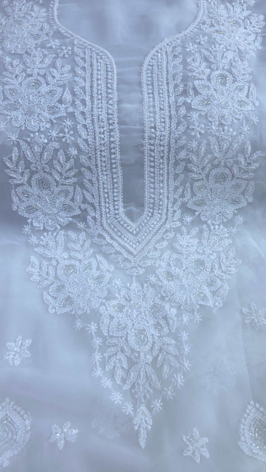 Alina Heavy Embellished Georgette Chikankari Unstitched Dress Material | Cutdana Handwork