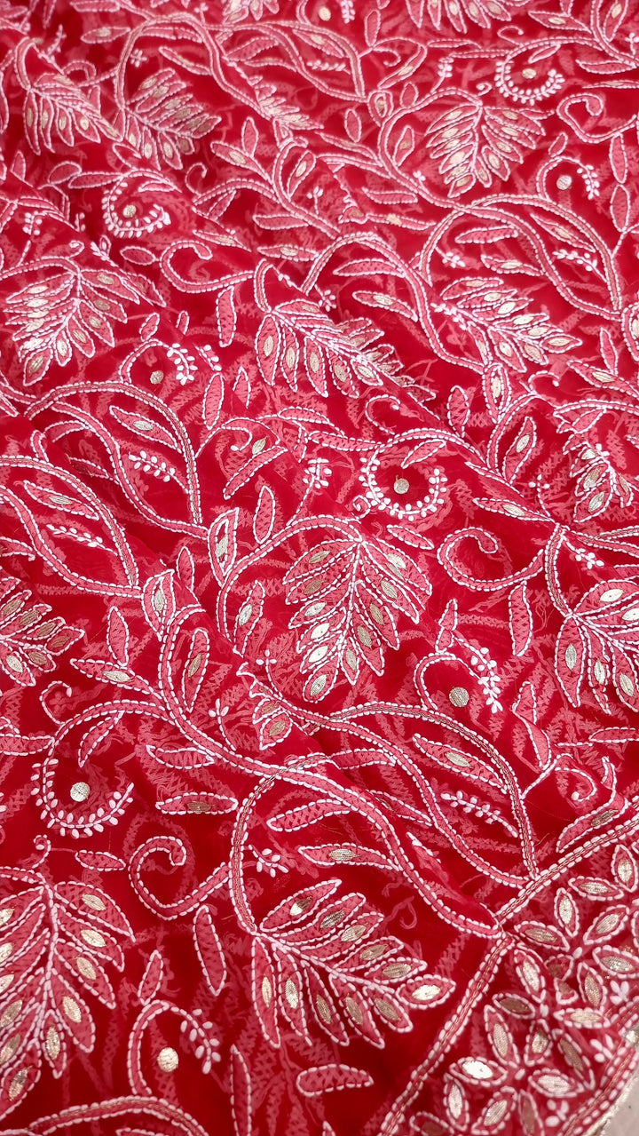 (Copy) Georgette Chikankari Saree - red