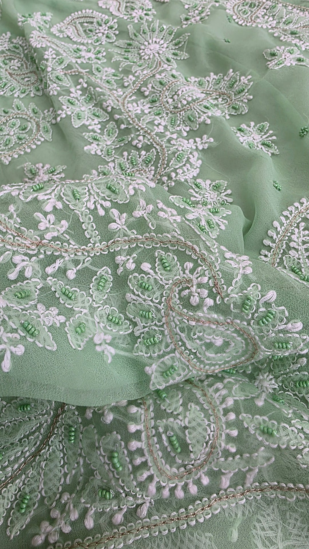 Pearl Chikankari Saree on Faux Georgette with Matching Blouse | Hand Embroidered Lucknowi Saree | Paridhan Chikan Heritage Collection