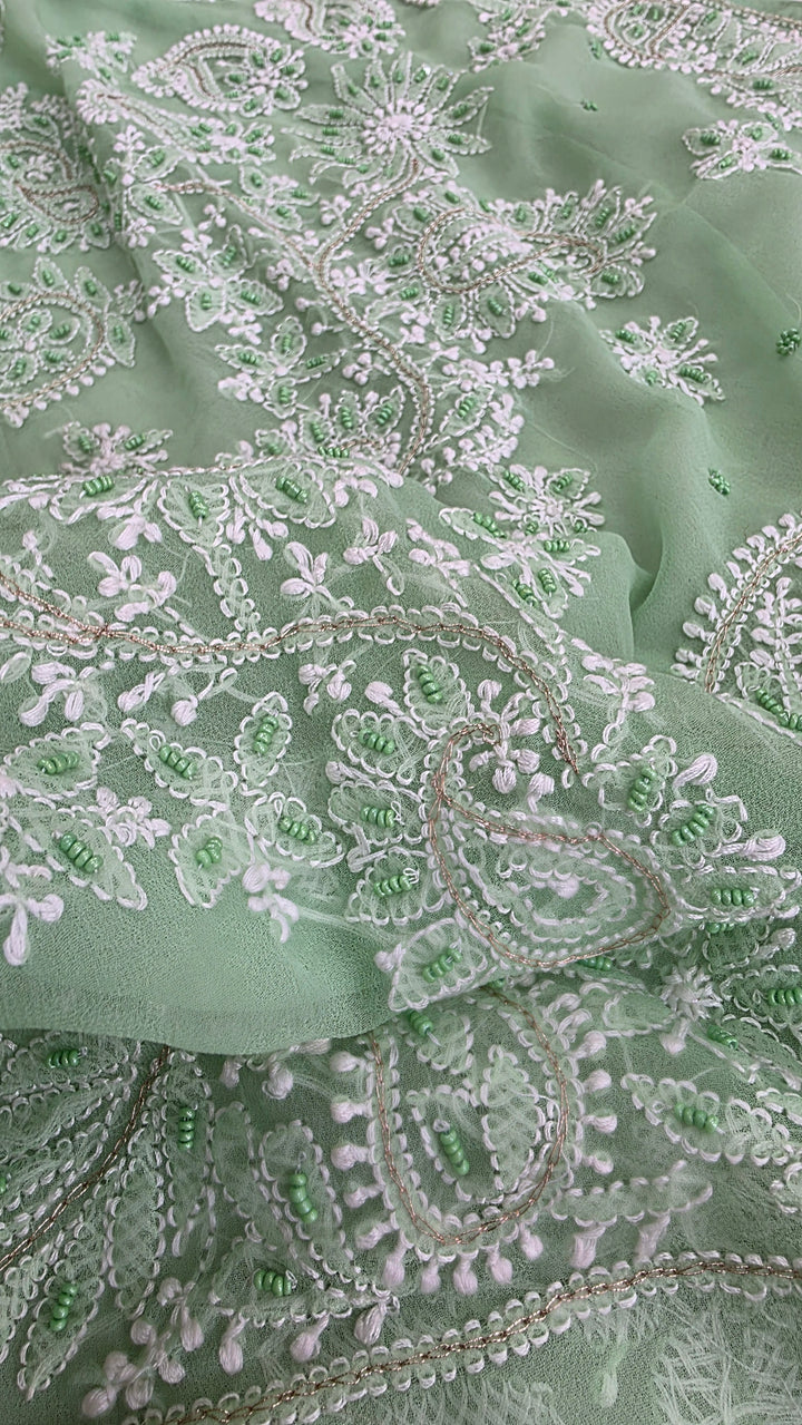 Pearl Chikankari Saree on Faux Georgette with Matching Blouse | Hand Embroidered Lucknowi Saree | Paridhan Chikan Heritage Collection
