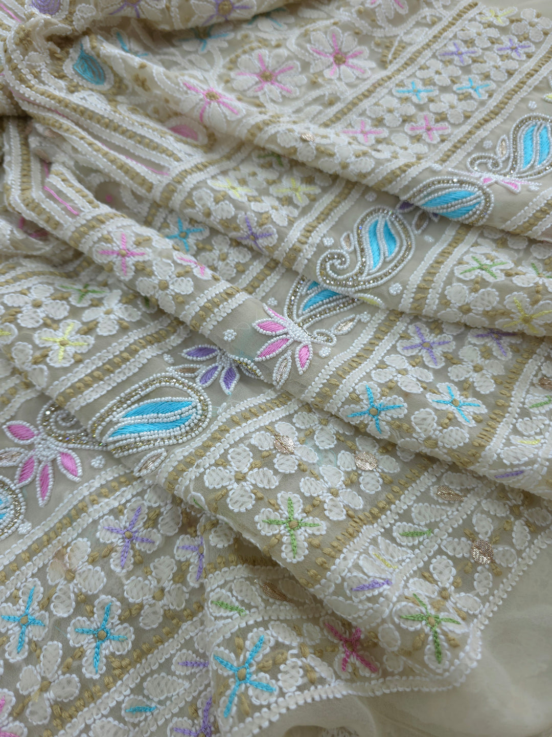 Fida Georgette Chikankari Dress Material Resham Aari pearl Work