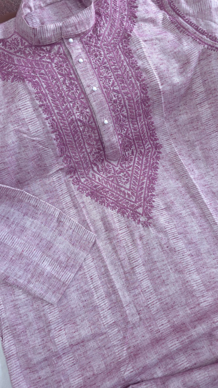 Rayan Cotton linen hand embroidered Men's chikankari kurta