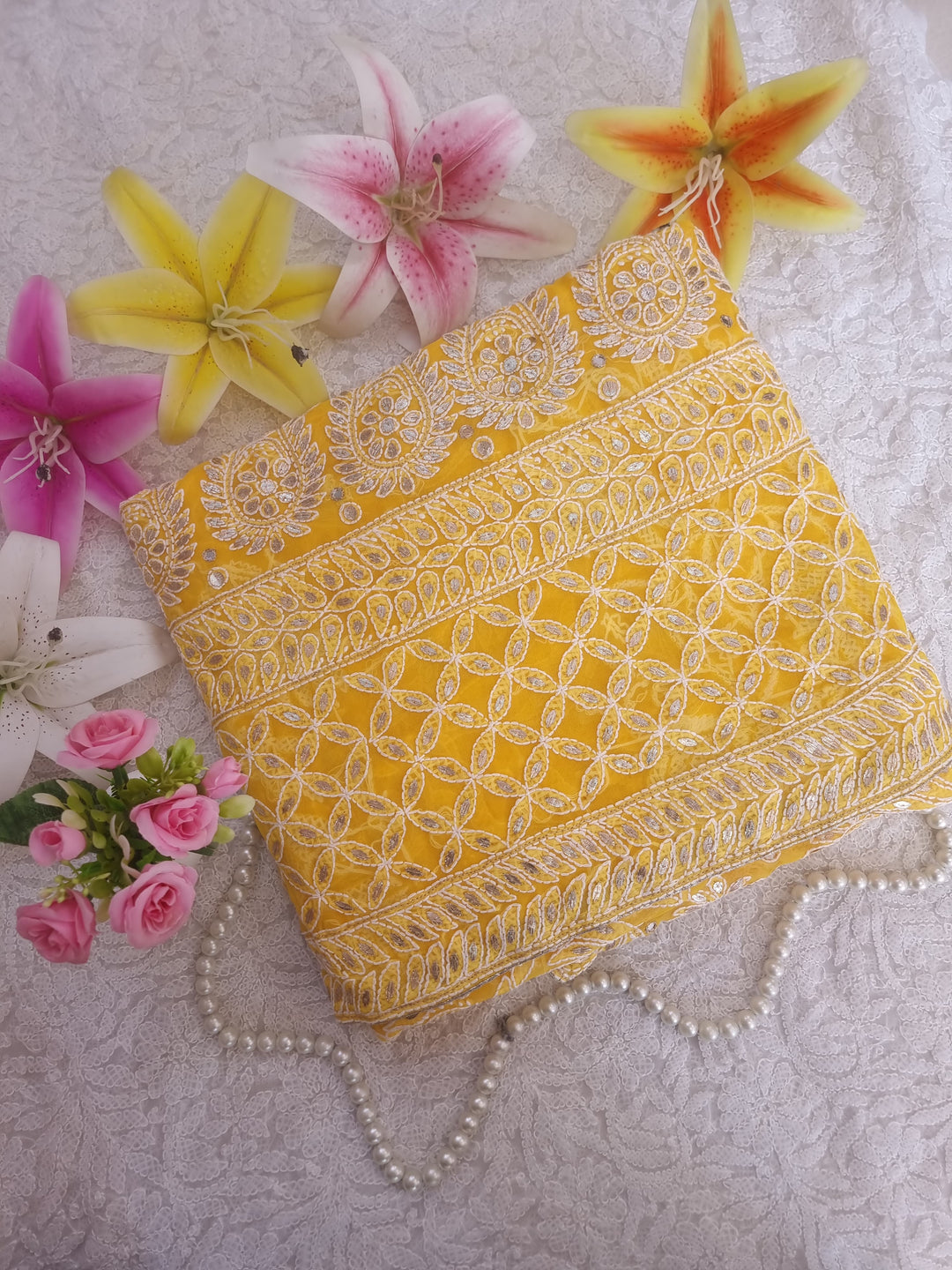Georgette Chikankari Saree - yellow