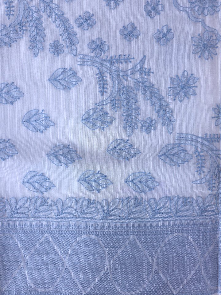 Hand Embroidered Chikankari Banarasi Silk Saree with Intricate Border & Palla Pattern – Includes  Blouse | Paridhan Chikan