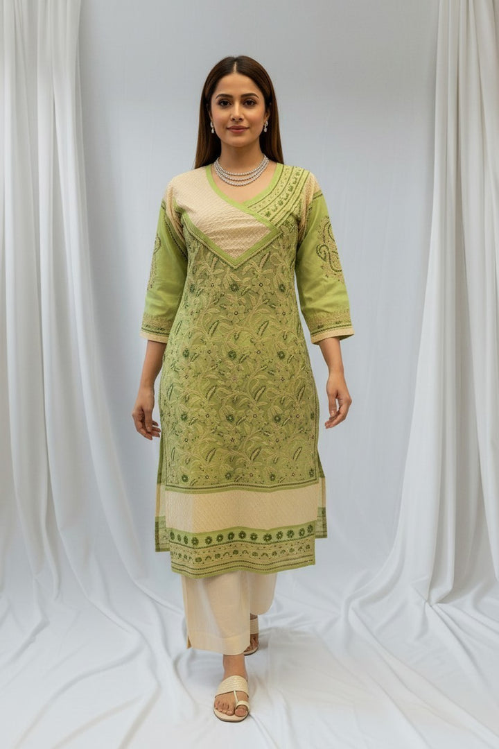Jia Cotton Chikankari Hand Embroidered Kurti for Women | Premium  | 48 Inch approx Length | Lucknowi Chikan Kurta