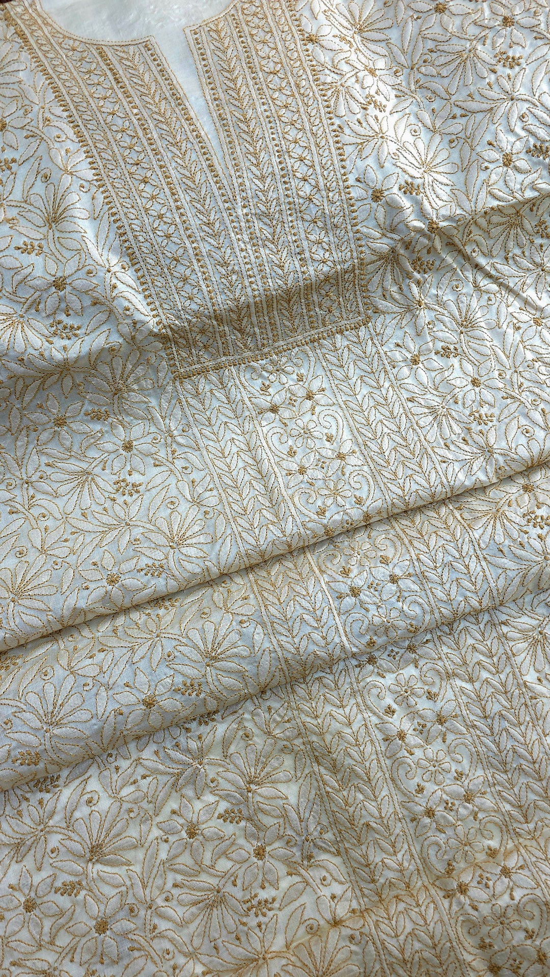 Pure Paper Silk Chikankari Fabric | Full Jaal Hand Embroidery Kurta Fabric for Women