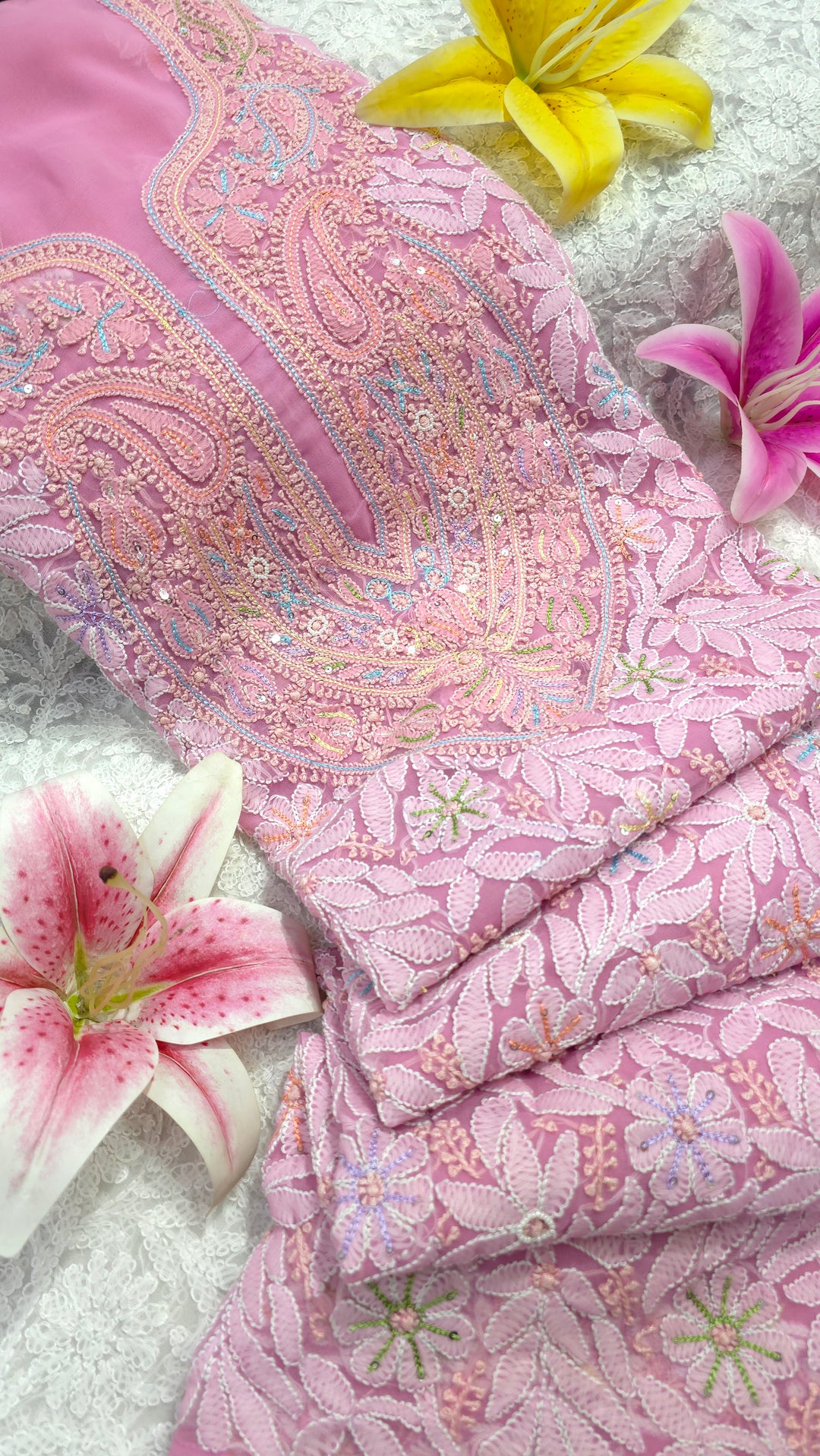 Georgette Chikankari Dress Material Resham Aari pearl Work