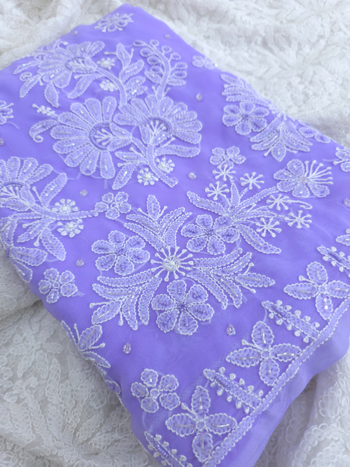 Pearl Chikankari Saree on Faux Georgette with Matching Blouse | Hand Embroidered Lucknowi Saree | Paridhan Chikan Heritage Collection