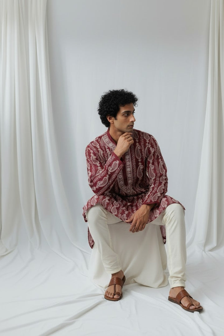 Shaan Cotton full hand embroidered Men's chikankari kurta