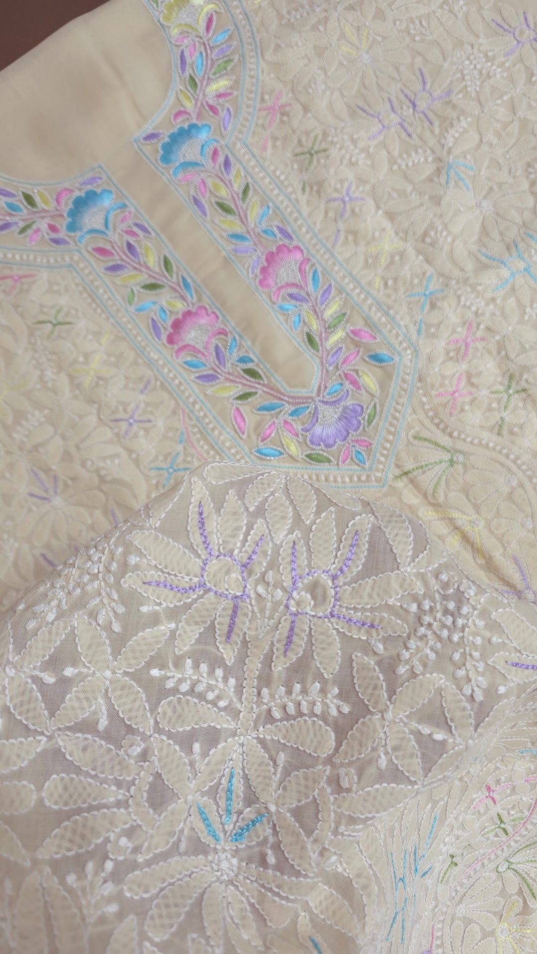 Nafasat Cotton Resham Neckline chikankari dress material