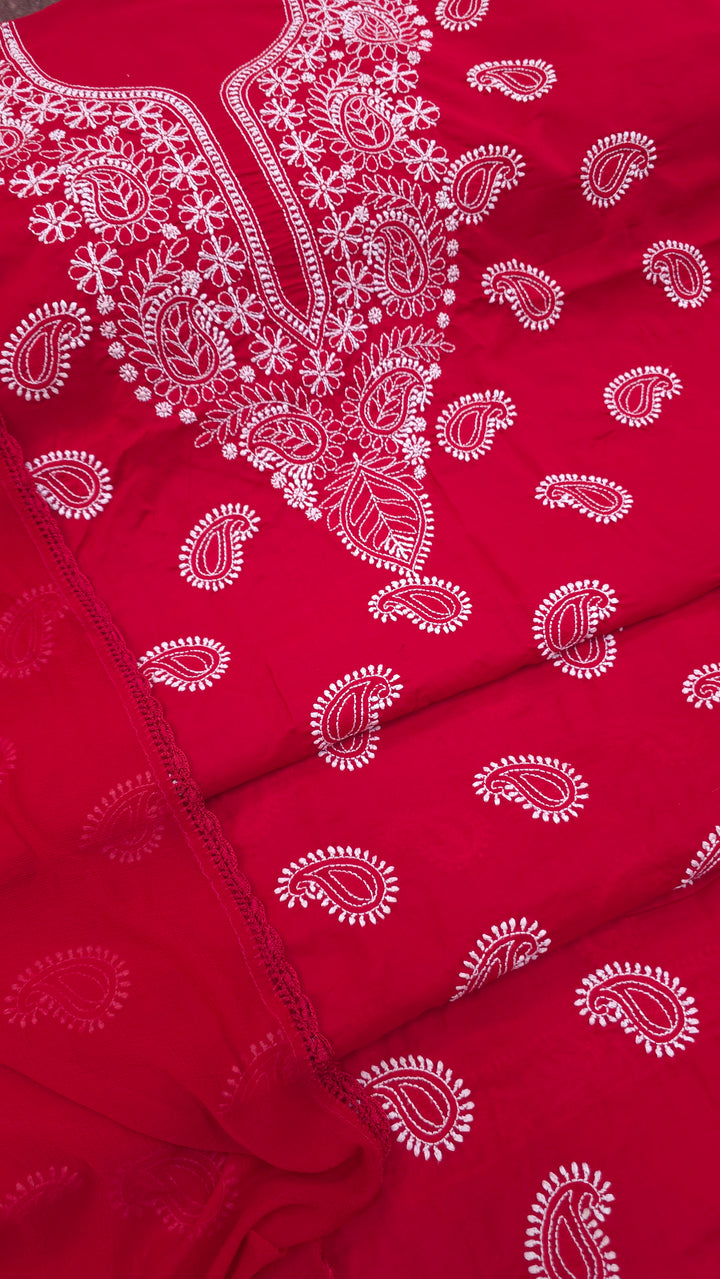 Paridhan Chikan Premium Handcrafted Chikankari Cotton Suit Set | Unstitched Dress Material with Chiffon Dupatta | Made in Lucknow