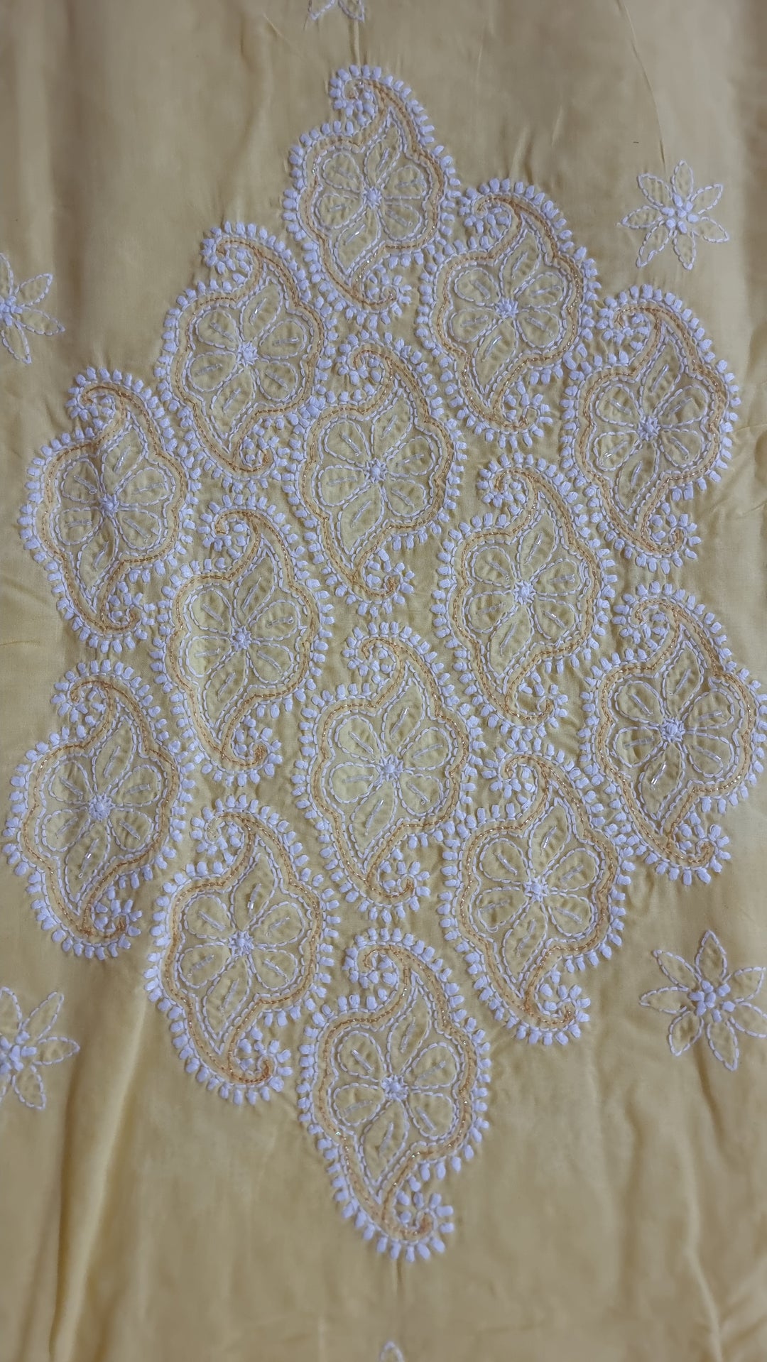 Unstitched Cotton Hand Embroidered Chikankari Dress Material with Cutdana, Resham & Badla Work | Pure Chiffon Dupatta | Lucknowi Artistry