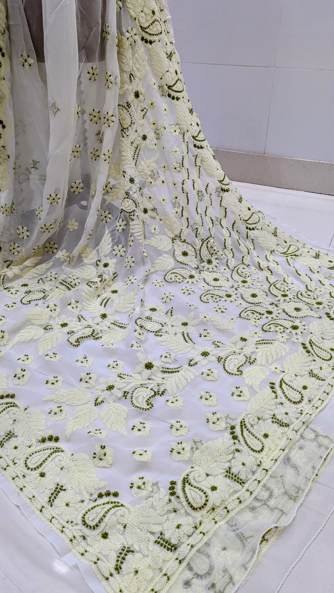 Faux Georgette Hand Chikankari Saree with Exclusive Border & designer Palla Design | Embroidered Blouse Included | Authentic Lucknow Handicraft by Paridhan Chikan
