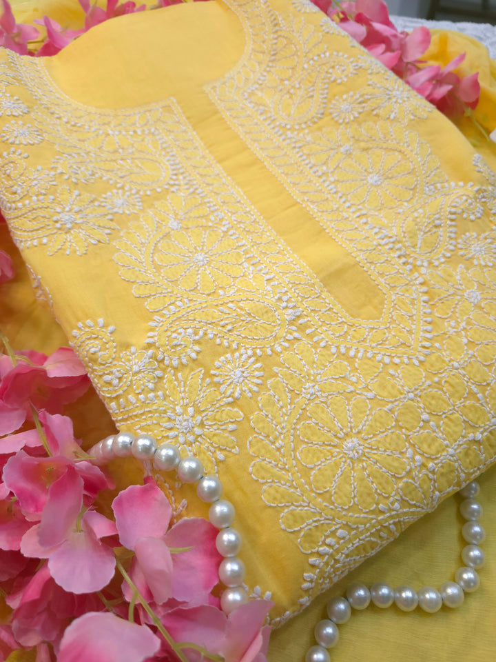 Paridhan Chikan Premium Handcrafted Chikankari Cotton Suit Set | Unstitched Dress Material with Chiffon Dupatta | Made in Lucknow