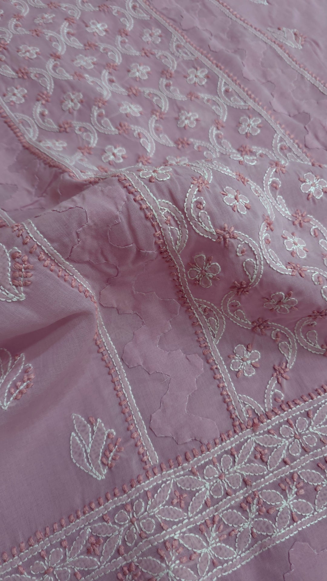 Darz Lucknowi Chikankari  Dress Material – Handmade Cotton Suit with Chiffon Dupatta