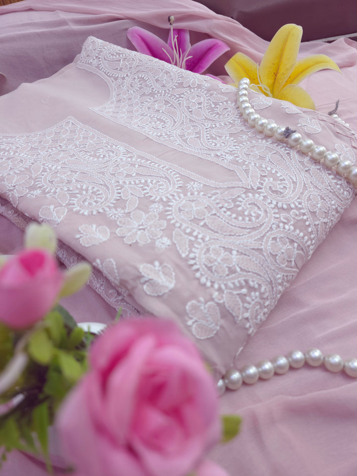 Darz Lucknowi Chikankari  Dress Material – Handmade Cotton Suit with Chiffon Dupatta