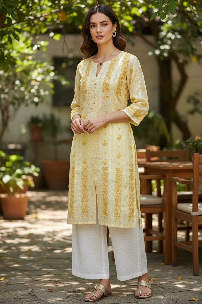 Soft Cotton Chikankari Hand Embroidered Kurti for Women | Premium Soft & Non-Transparent Fabric | 36 Inch Length | Lucknowi Chikan Kurta