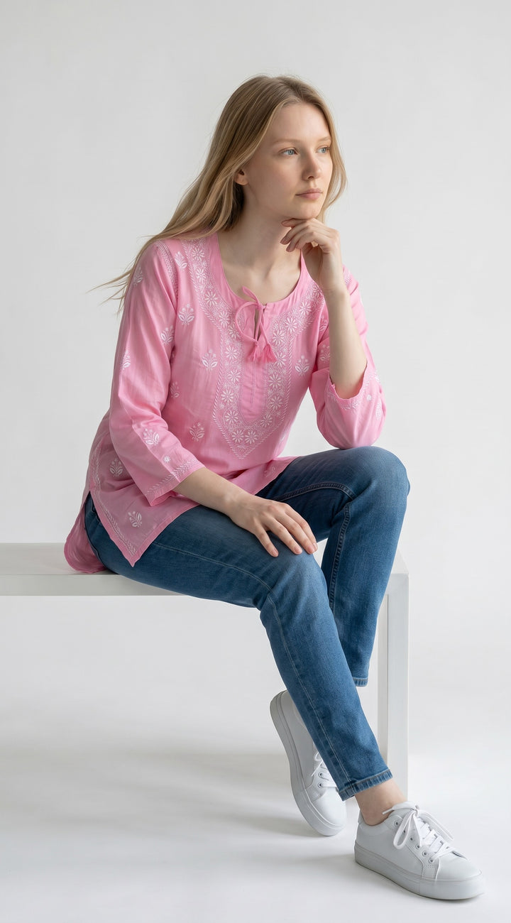 Women's Modal Satin Chikankari Top – Authentic 2 Taar Hand Embroidery