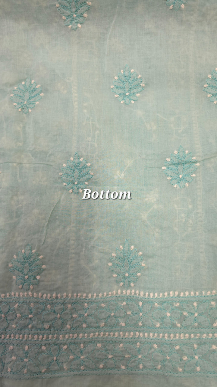 Lucknow Chikankari Hand Embroidered Cotton Dress Material with Tri-Color Motifs & Pure Chiffon Dupatta