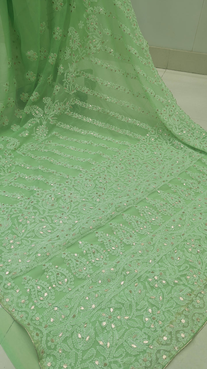 Embellished with Gota Patti | Hand Chikankari Faux Georgette Saree | Lucknowi Embroidery | Designer Festive Wear by Paridhan Chikan