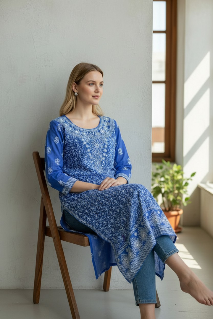 Georgette chikankari long kurti