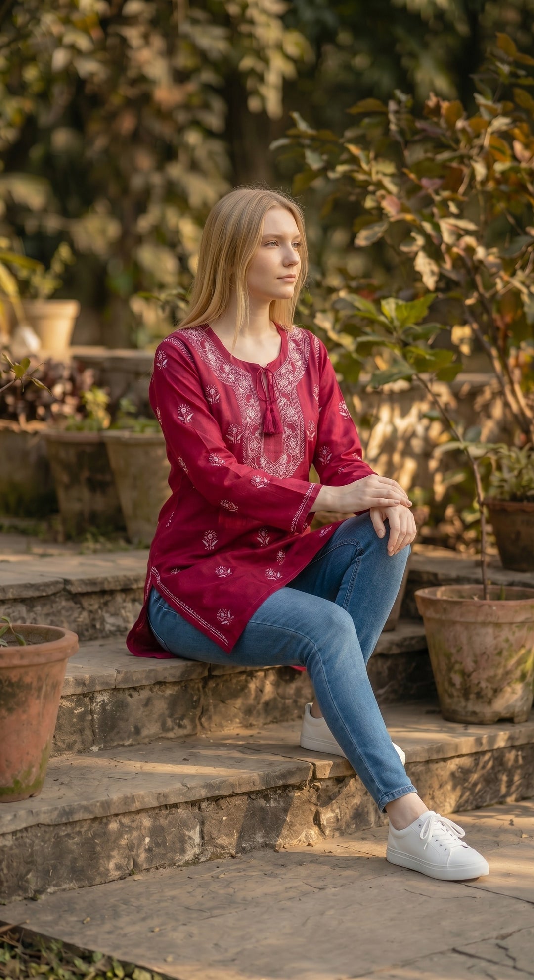 Women's Modal Satin Chikankari Top – Authentic 2 Taar Hand Embroidery