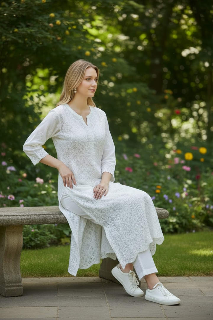 Georgette chikankari long kurti