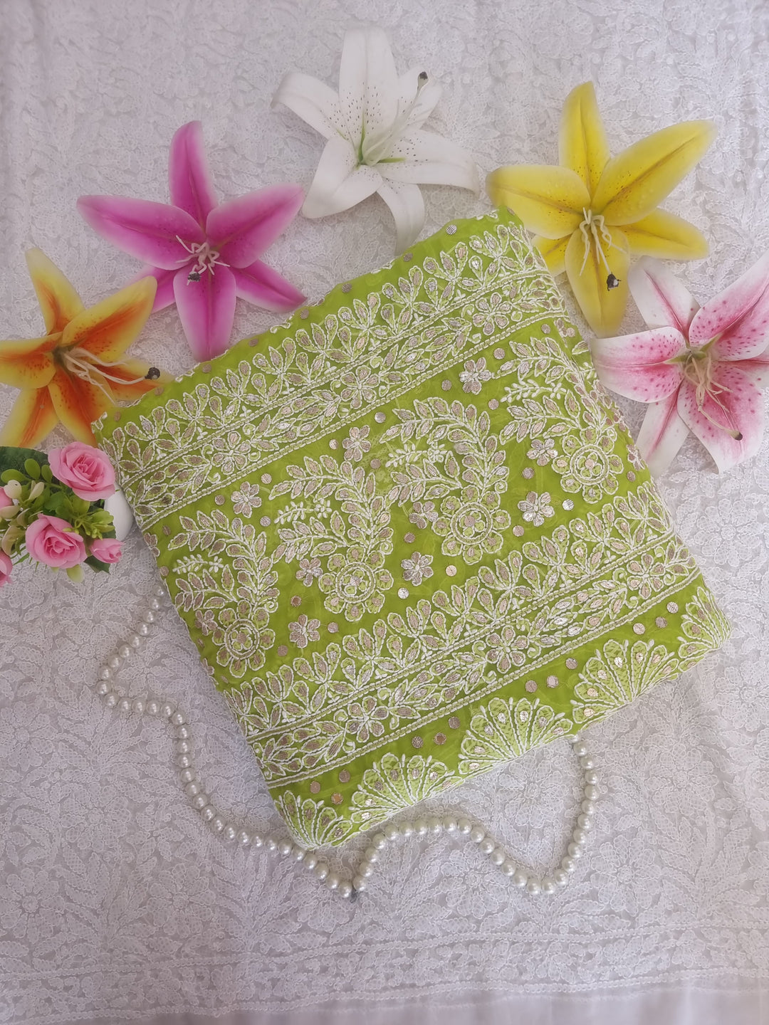 Georgette Chikankari Saree - green