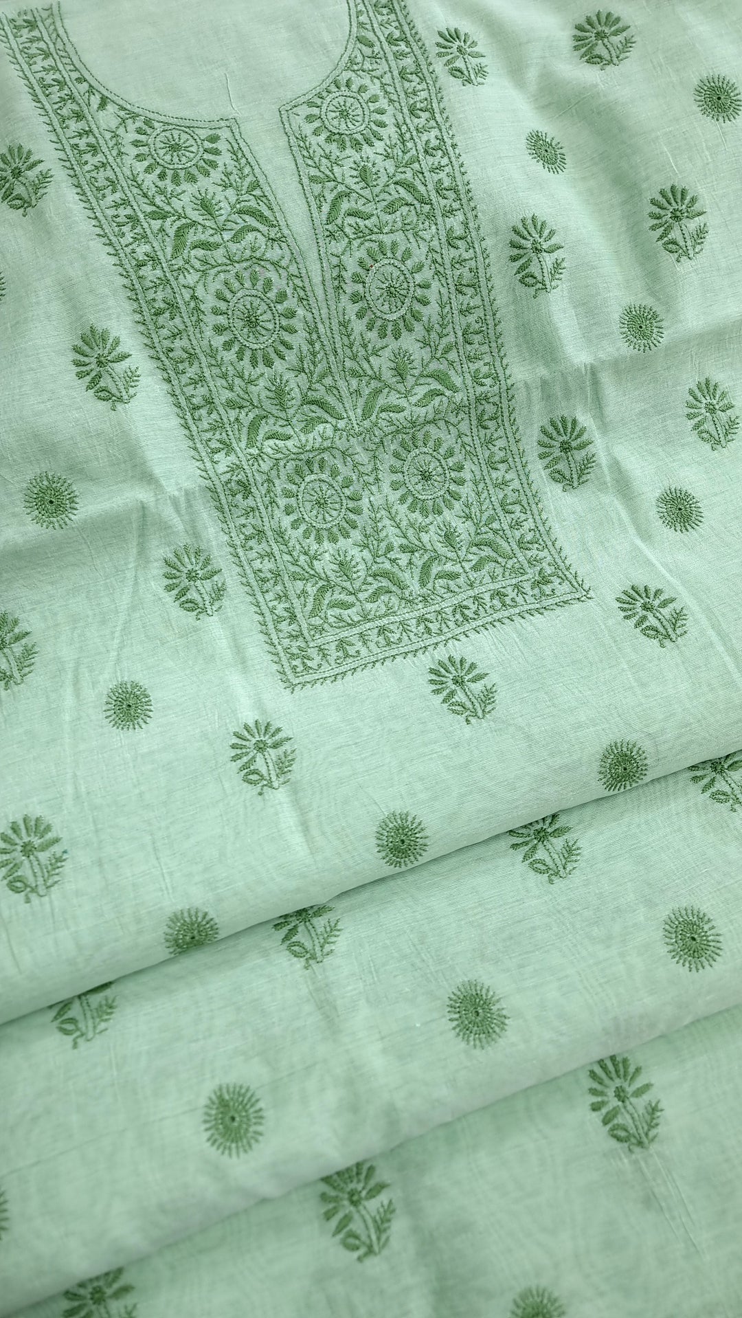 Soft Green Color Chanderi Hand Embroidered 2-Taar Chikankari Kurta & Dupatta Set | Paridhan Chikan