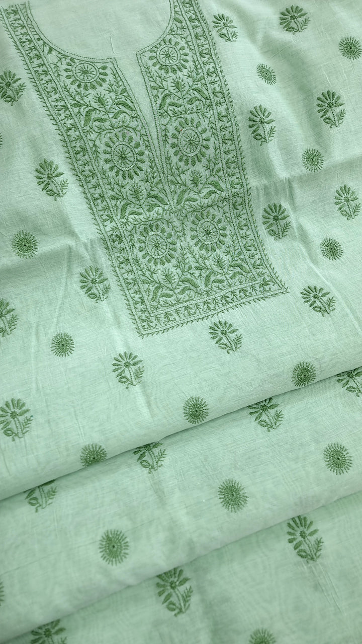 Soft Green Color Chanderi Hand Embroidered 2-Taar Chikankari Kurta & Dupatta Set | Paridhan Chikan