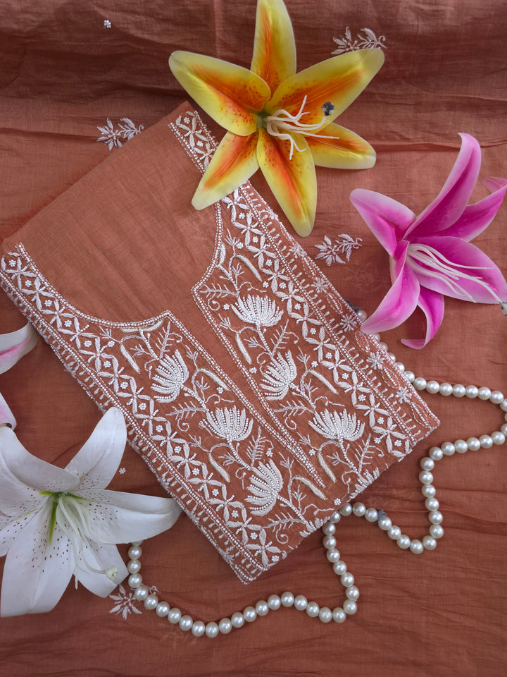 Premium Mul Chanderi Pearl, Cutdana & Kasab Hand Embroidered Unstitched Suit Set