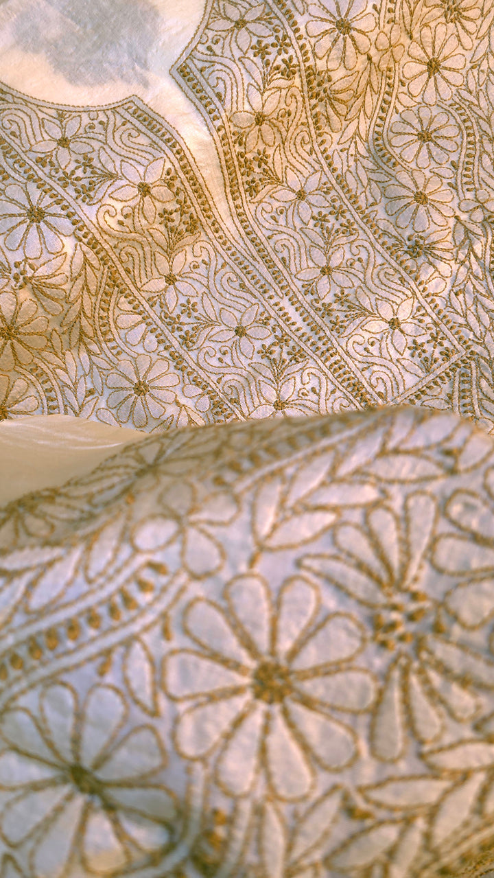 Pure Paper Silk Chikankari Fabric | Full Jaal Hand Embroidery Kurta Fabric for Women