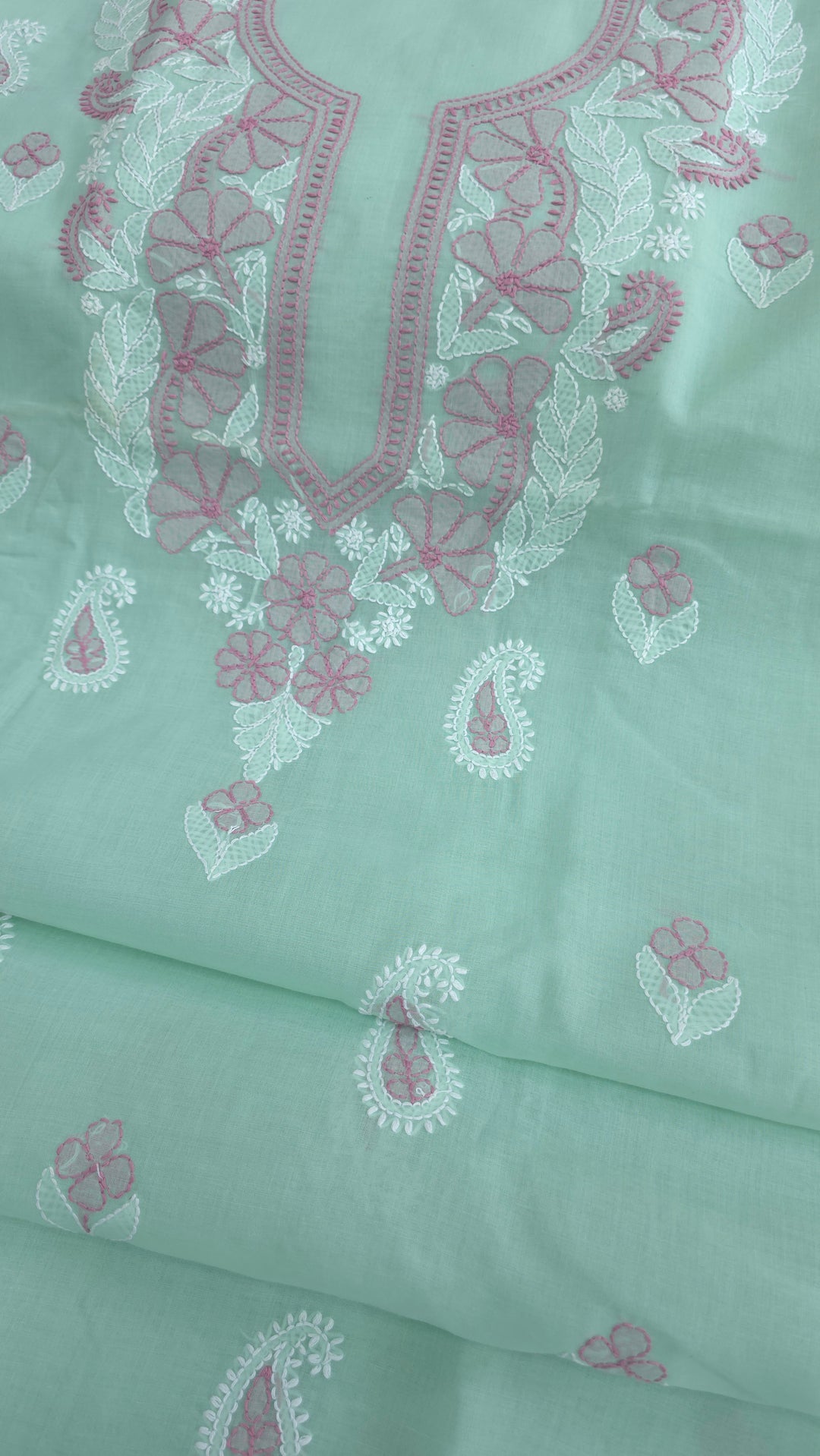 Paridhan Chikan Premium Cool Cotton Chikankari Dress Material Set with Hand Embroidered Kurta, Bottom & Chiffon Dupatta with Handmade Crochet Border