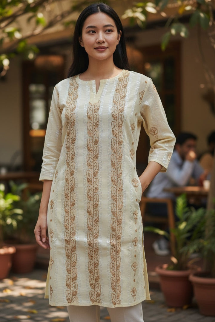 Soft Cotton Chikankari Hand Embroidered Kurti for Women | Premium Soft & Non-Transparent Fabric | 36 Inch Length | Lucknowi Chikan Kurta