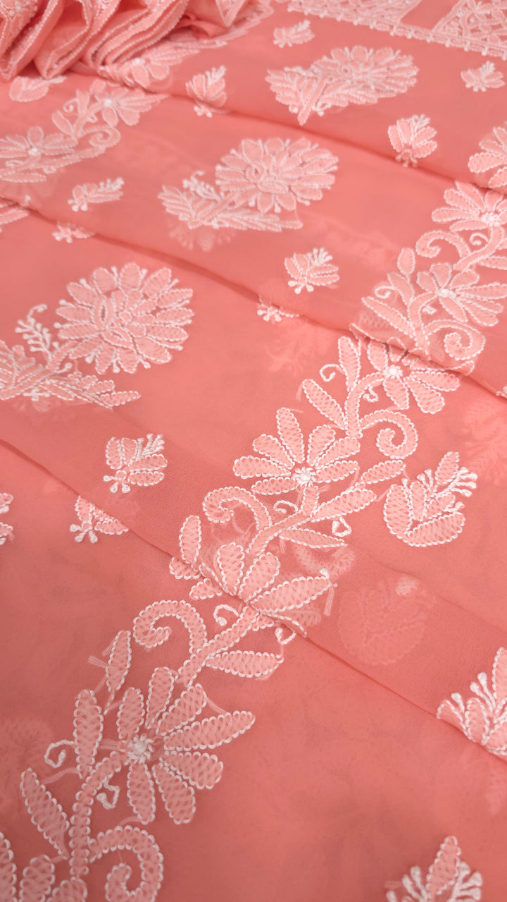 Lucknowi Georgette Chikankari Dress Material – Hand Embroidery Kurta, Bottom & Dupatta | Festive Queen Shades