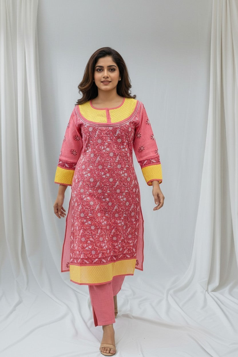 Asma Cotton Chikankari Hand Embroidered Kurti for Women | Premium  | 48 Inch approx Length | Lucknowi Chikan Kurta