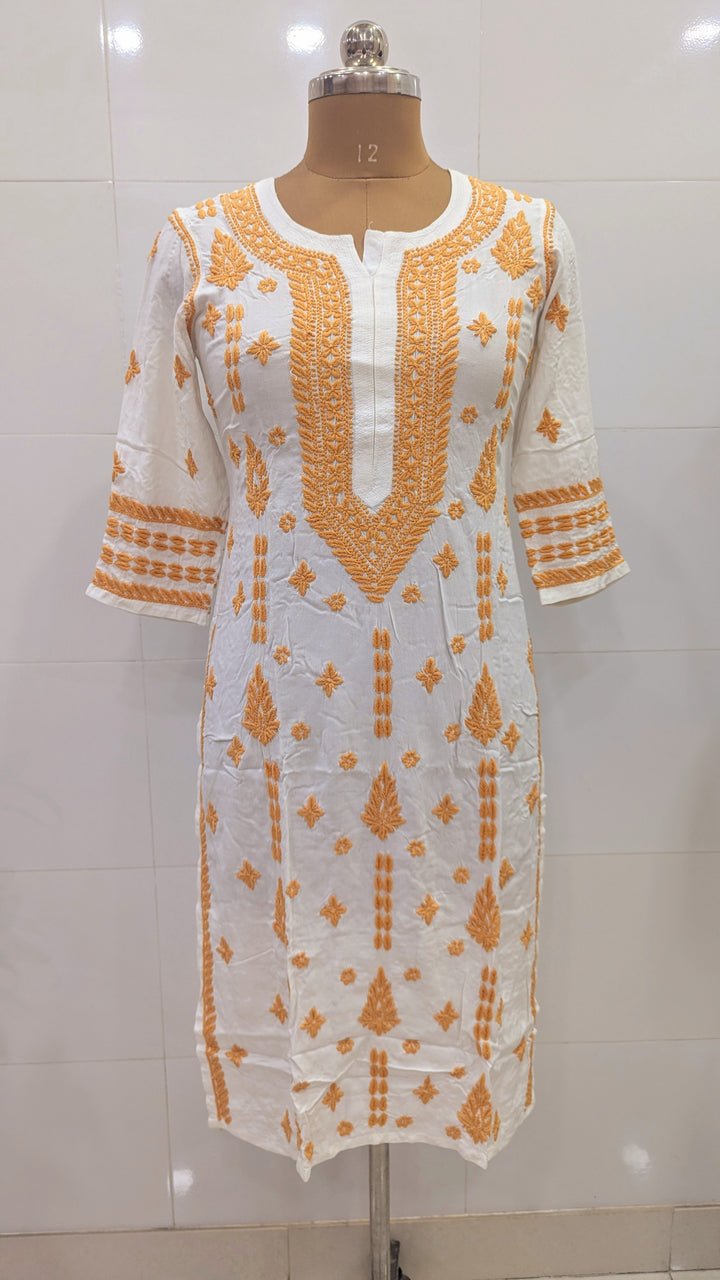 Modal Chikankari Hand Embroidered Kurti for Women | Premium Soft & Non-Transparent Fabric | 46 Inch Length | Lucknowi Chikan Kurta