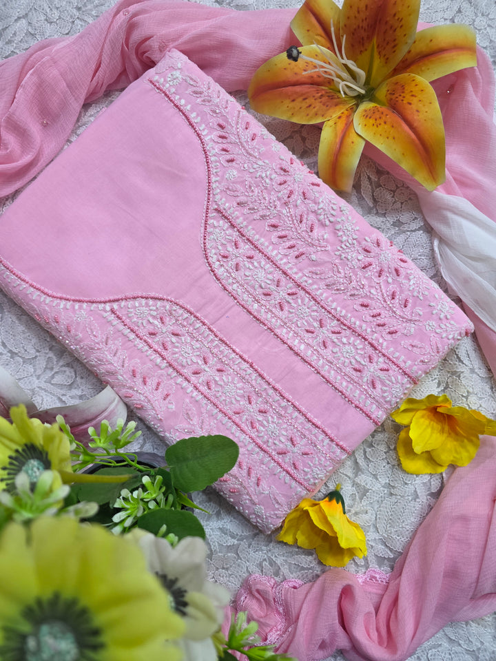 Pearl Chikankari Cotton Dress Material | Paridhan Chikan