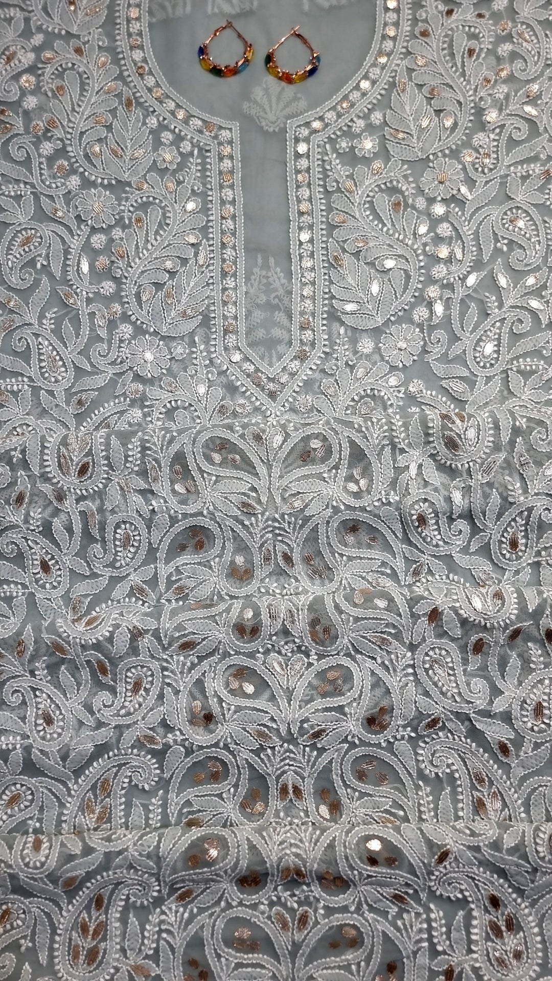 Faux Georgette Chikankari Hand Embroidered Unstitched Kurta Fabric with Gota Patti – 3 Meter