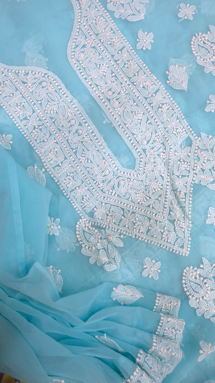 Lucknowi Georgette Chikankari Dress Material – Hand Embroidery Kurta, Bottom & Dupatta | Festive Queen Shades