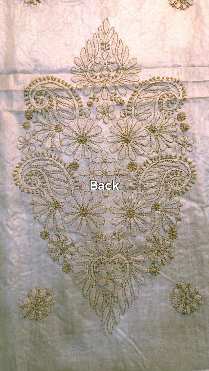 Pure Paper Silk Chikankari Fabric | Full Jaal Hand Embroidery Kurta Fabric for Women