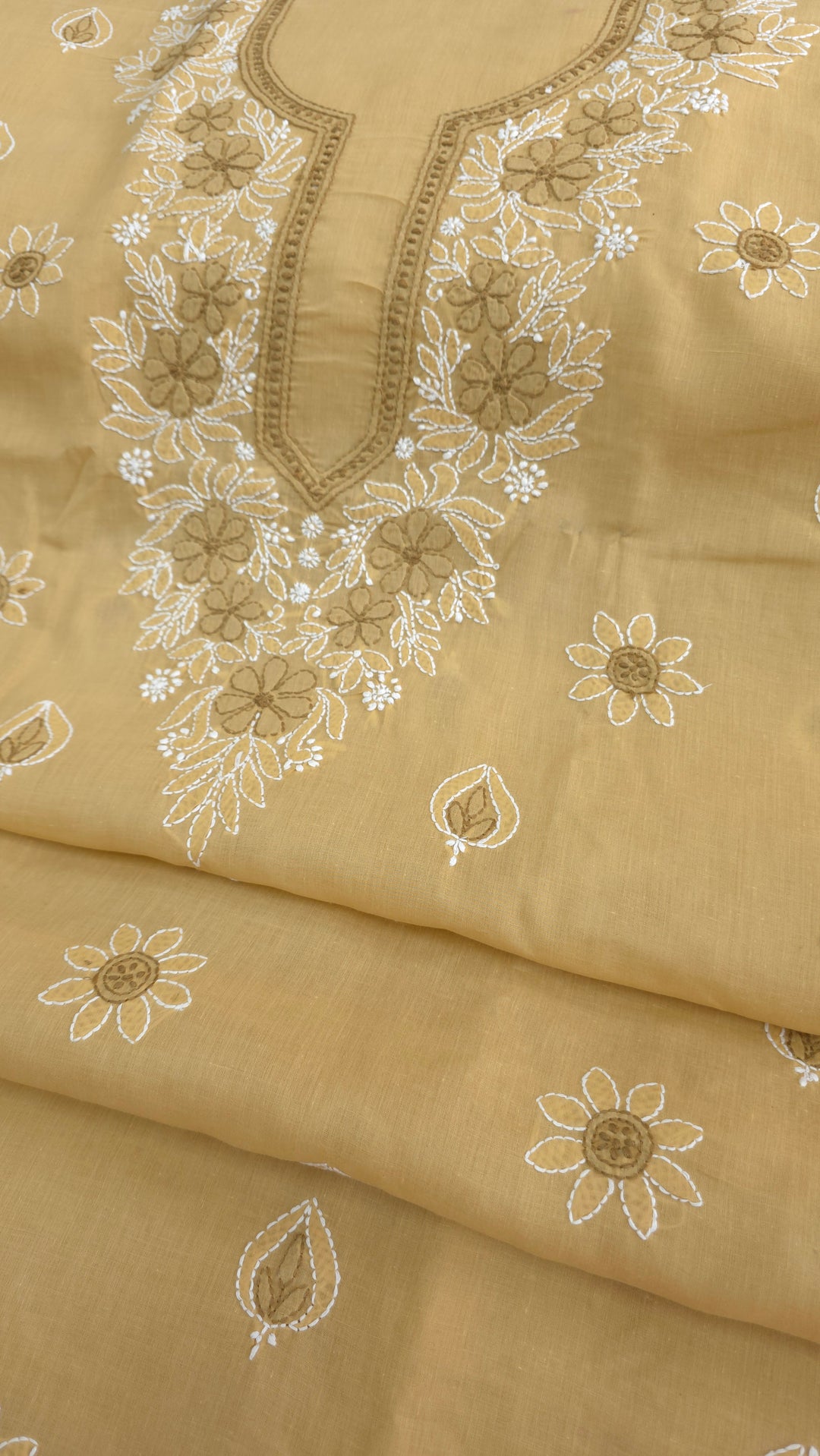 Paridhan Chikan Premium Cool Cotton Chikankari Dress Material Set with Hand Embroidered Kurta, Bottom & Chiffon Dupatta with Handmade Crochet Border