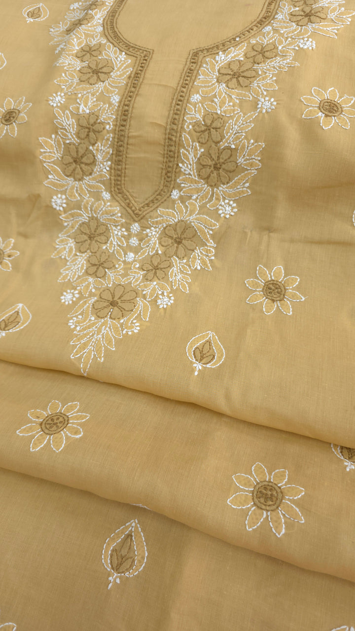 Paridhan Chikan Premium Cool Cotton Chikankari Dress Material Set with Hand Embroidered Kurta, Bottom & Chiffon Dupatta with Handmade Crochet Border