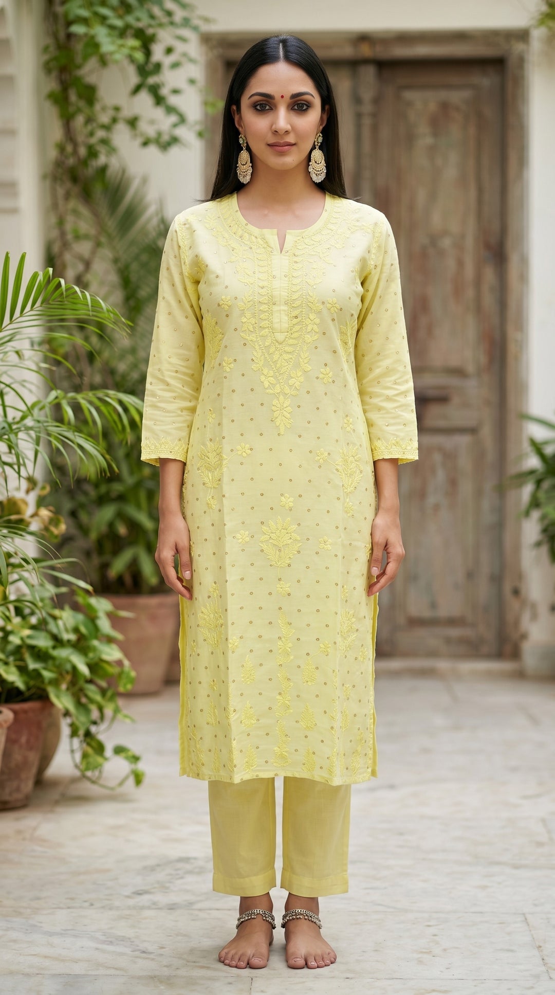 Kiara Chikankari Chanderi Golden Zari Buti Kurti for Women | Soft Non-Transparent | Paridhan Chikan