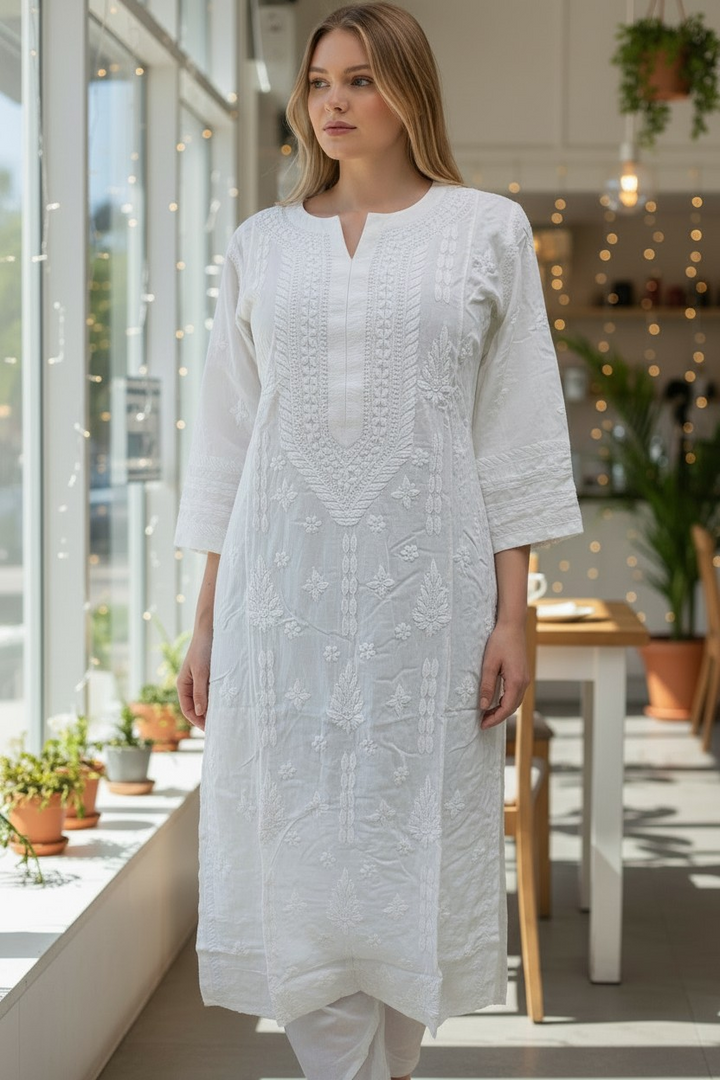 Modal Chikankari Hand Embroidered Kurti for Women | Premium Soft & Non-Transparent Fabric | 46 Inch Length | Lucknowi Chikan Kurta