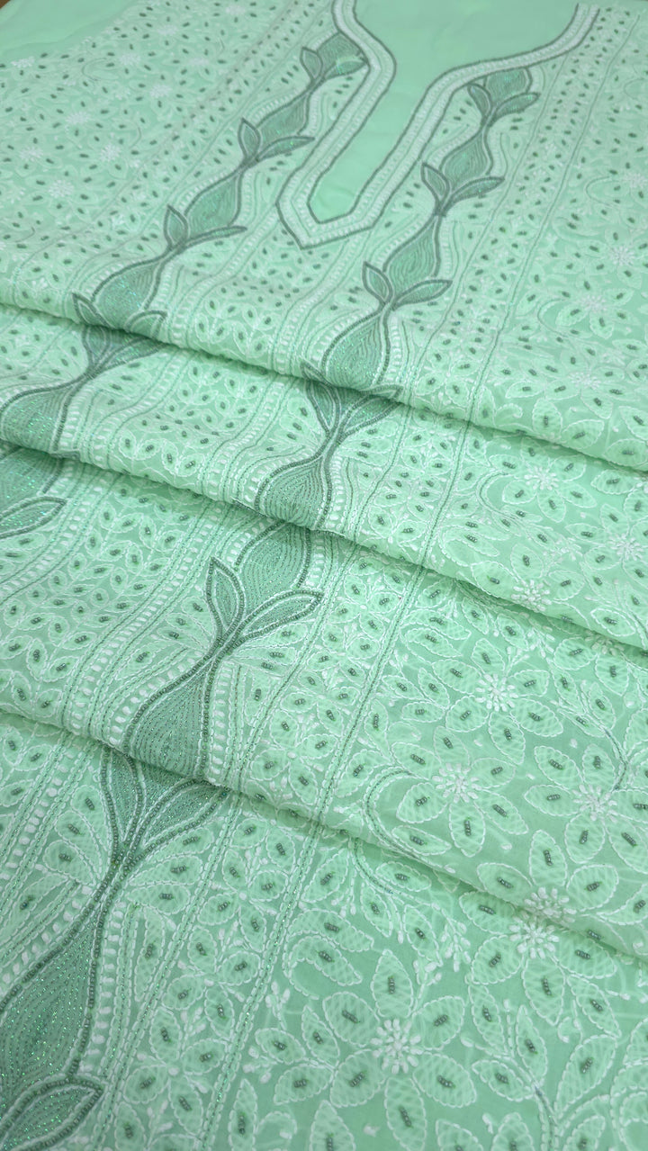Paridhan Chikan Cotton Chikankari Unstitched Dress Material – 3 Pc Suit Set with Hand Embroidery & Pearl Work in Every Motif