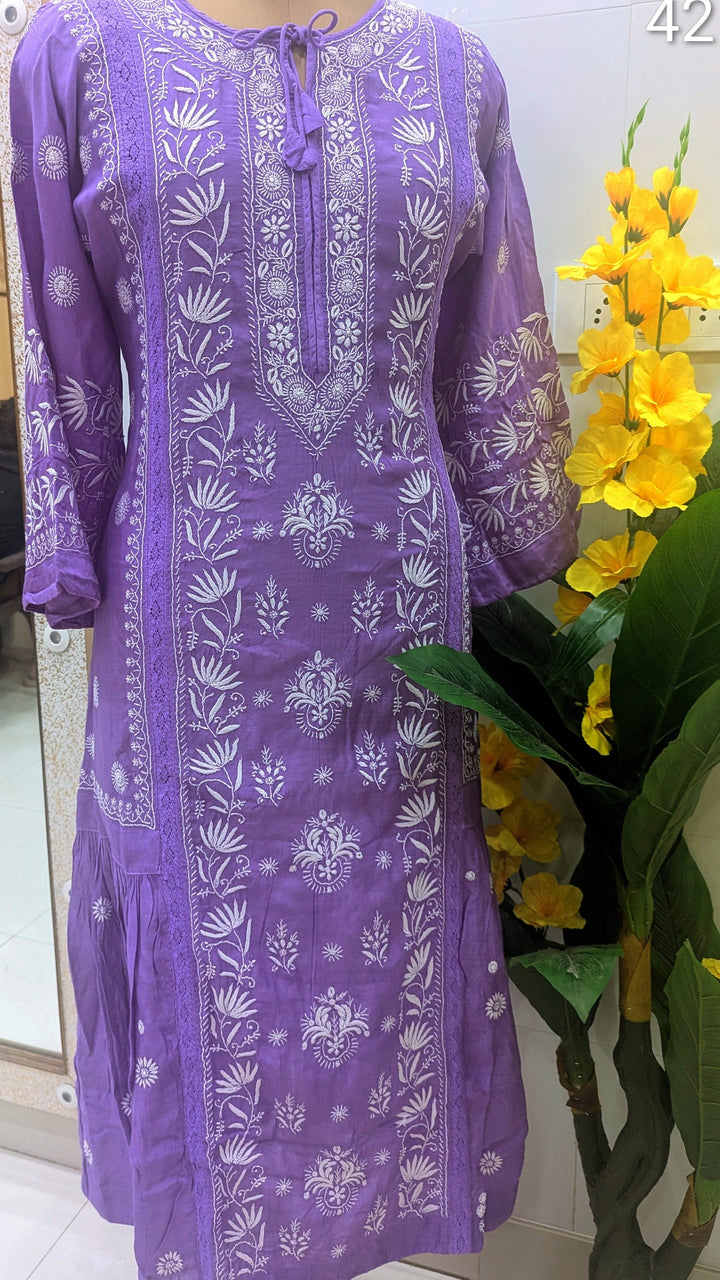 Pure Muslin luxurious long dress with *2 taar chikankari work* Length 50 " approx