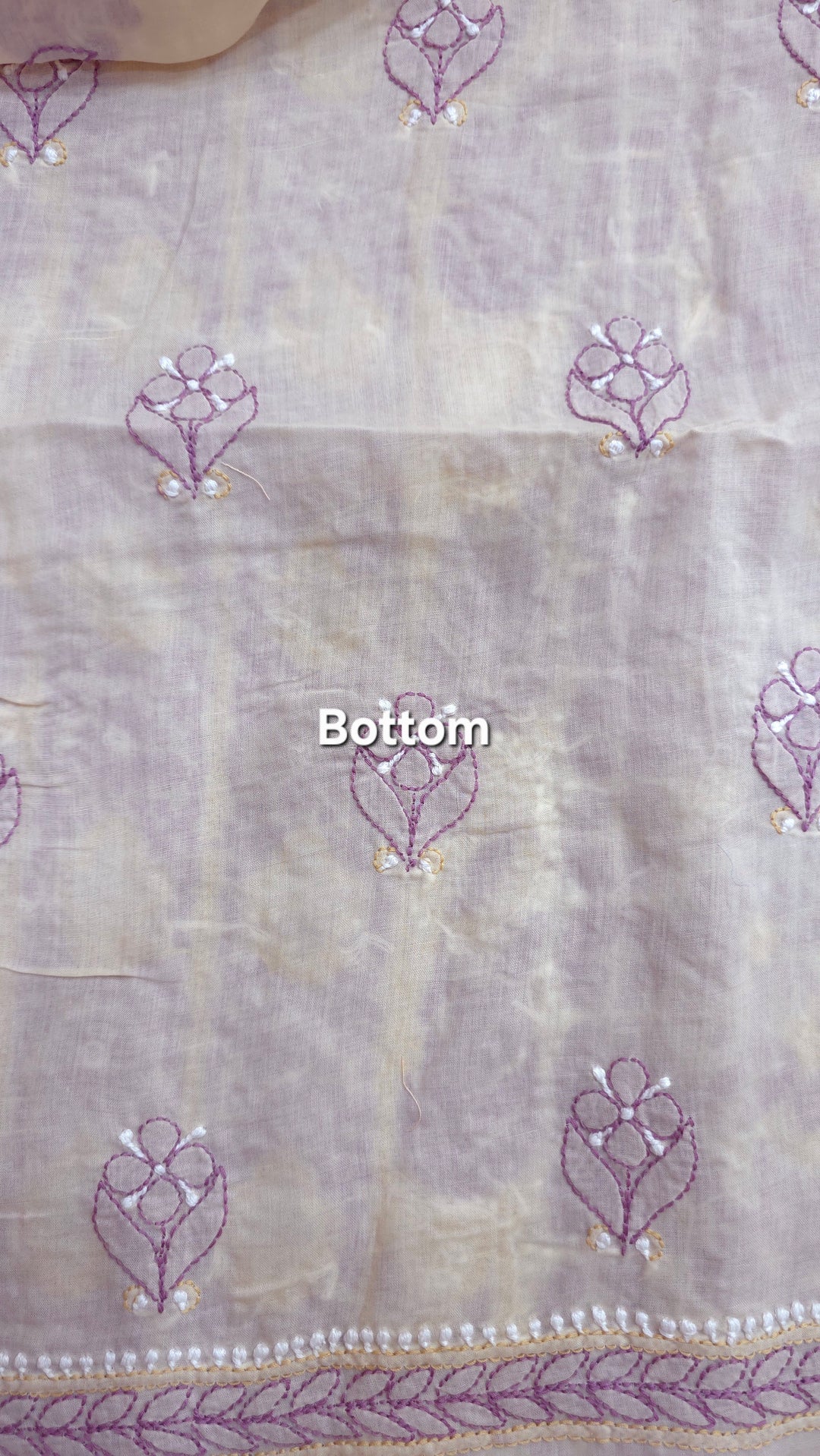Lucknow Chikankari Hand Embroidered Cotton Dress Material with Tri-Color Motifs & Pure Chiffon Dupatta